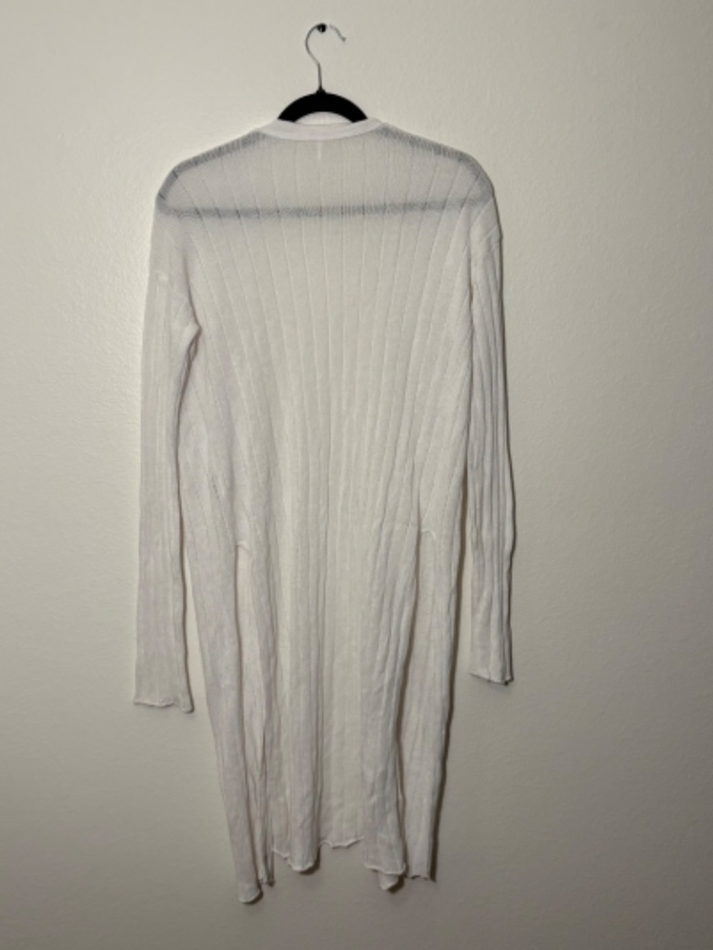 Free People White Ribbed Knit Duster Cardigan Long Sleeve Open Front M Linen - Picture 5 of 5
